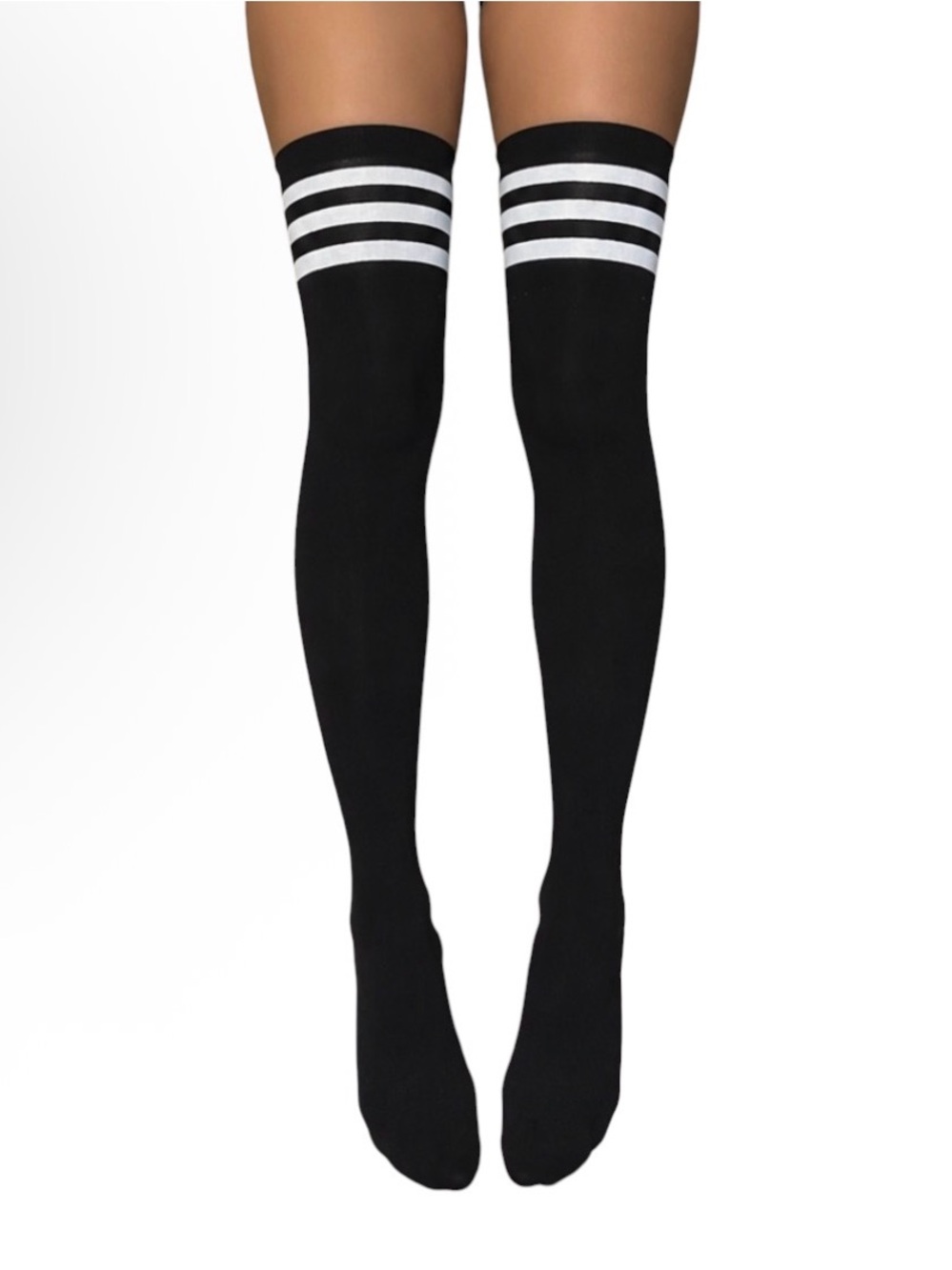Y2K Black & white Striped Thigh High Socks